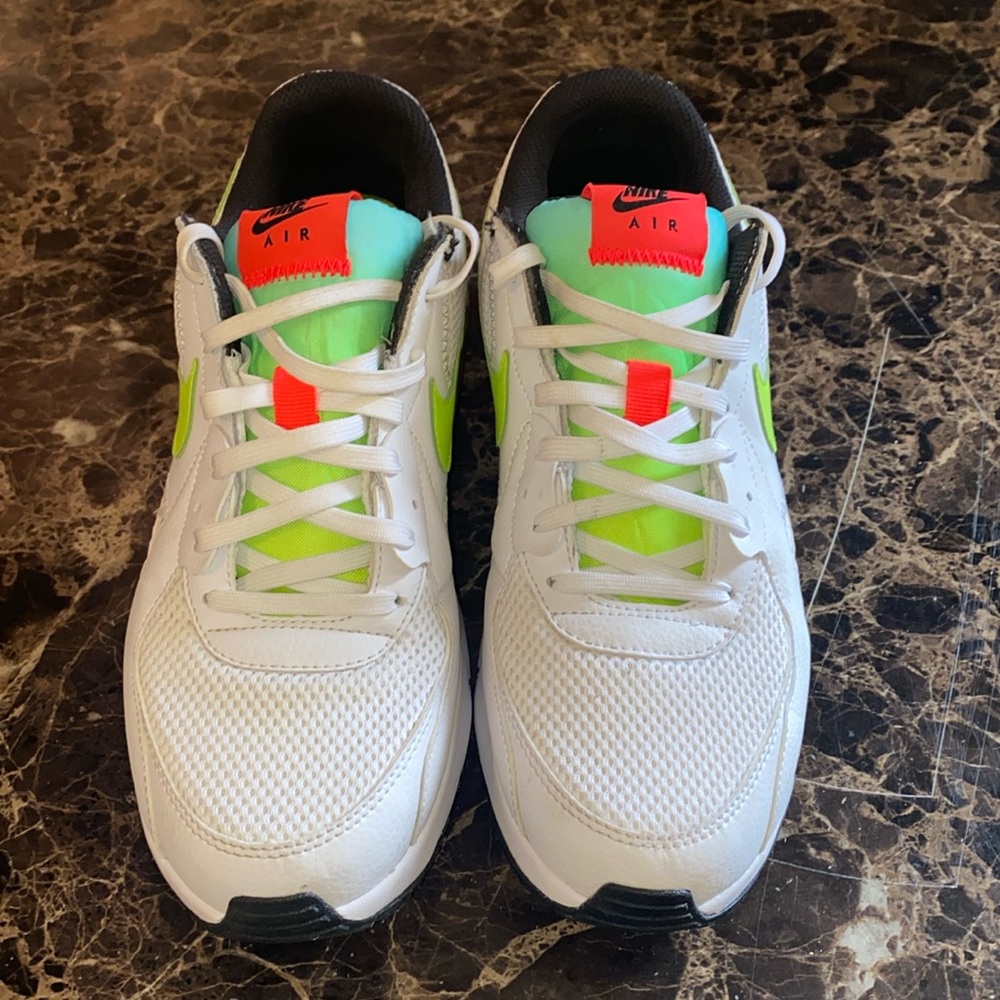 Nike White Sneakers with Neon Green Swoosh and Orange Accents - Picture 2 of 7
